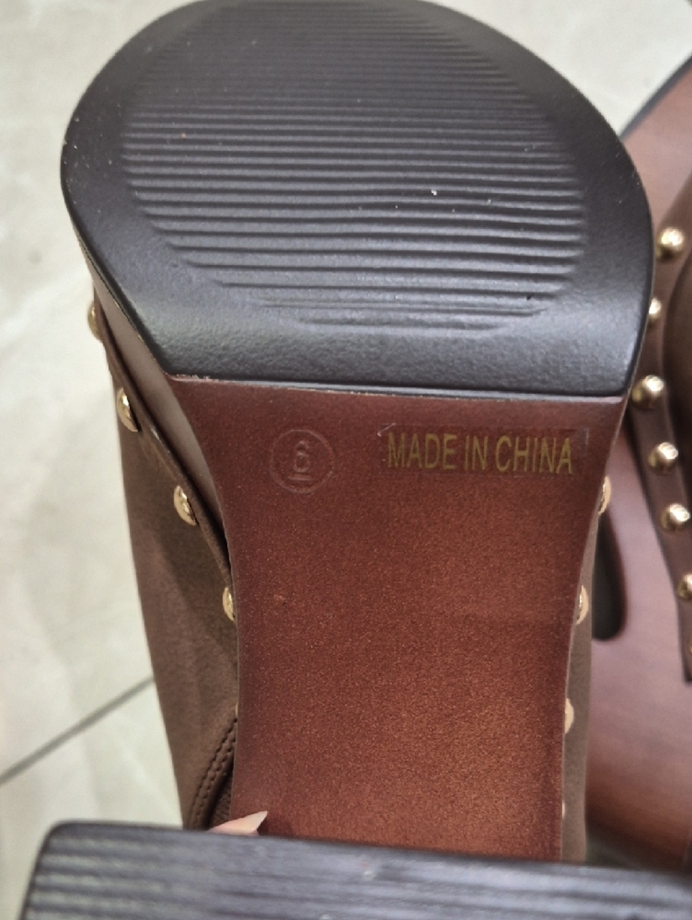 Brown Studded Platform Clog Mules - Picture 6 of 9